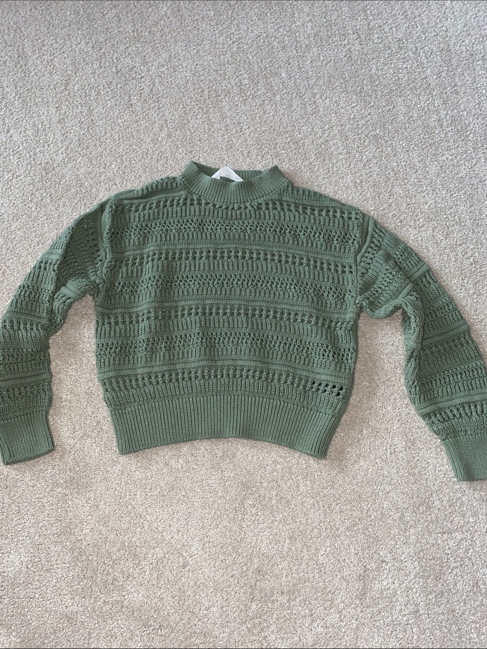 Girls Green Crochet-Knit Pullover Sweater